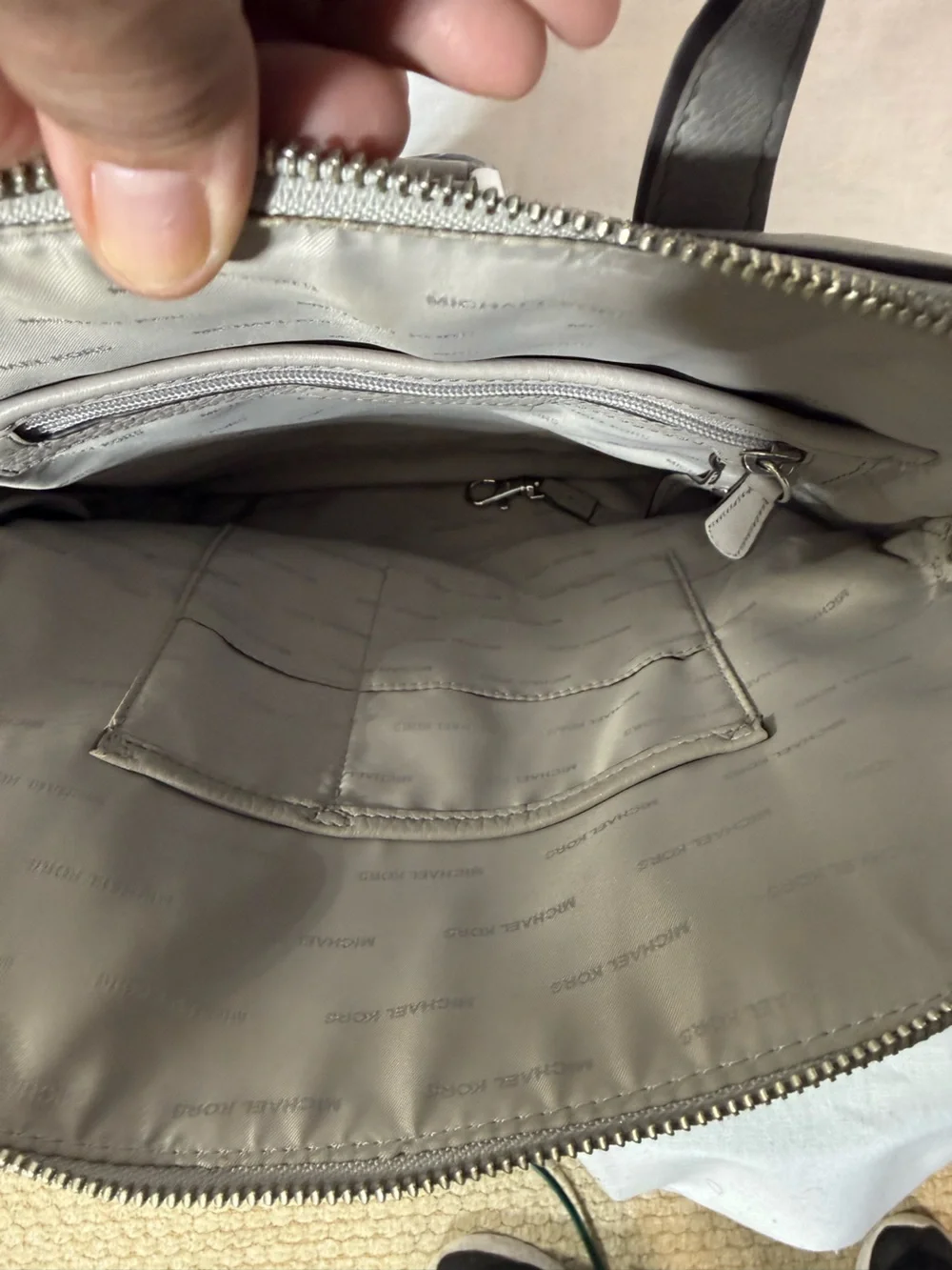 MICHAEL KORS Gray Pebbled Leather Backpack